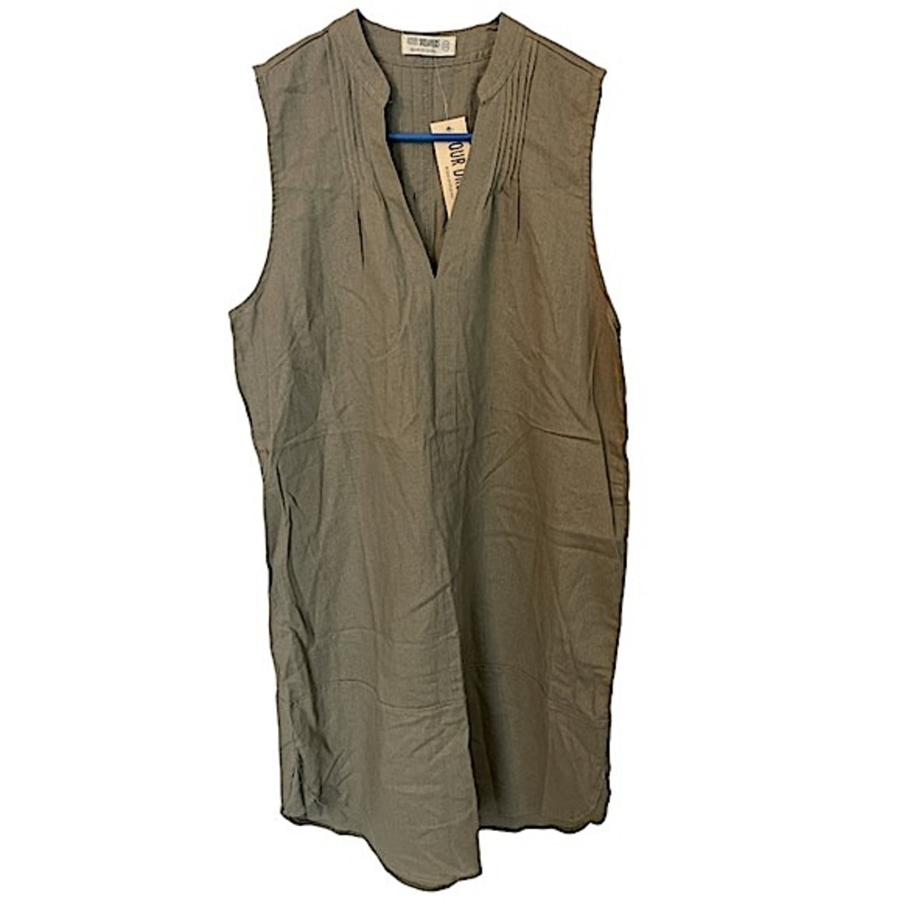 NEW Anthropologie Khaki Green Linen Shirt Dress XS
